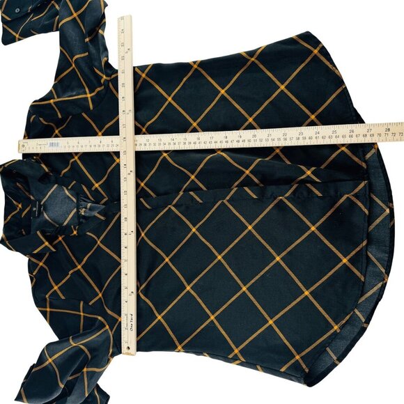 Worthington Womens Plaid Long Sleeve Blouse Black/Gold L - Picture 4 of 6
